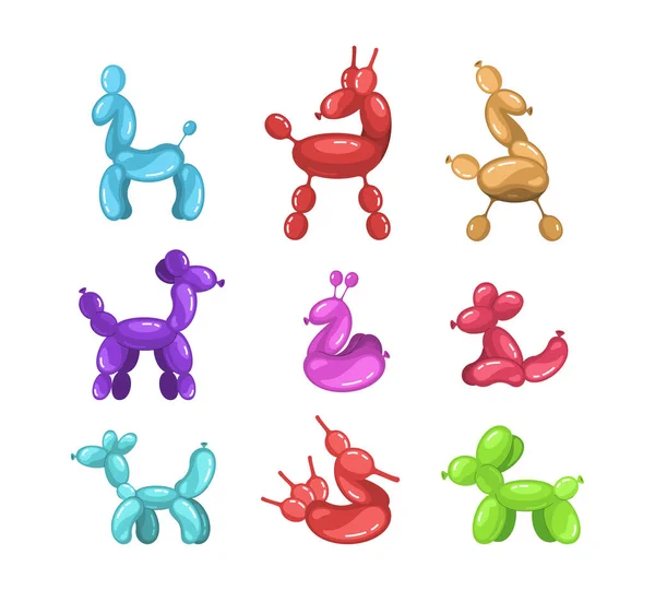 Set Balloon Animals Giraffe Mouse Horse Dog Birthday Party Child — Stock Vector