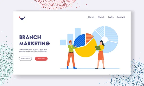 Plantilla Landing Page Marketing Sucursales Tiny Business Characters Analyzing Charts — Archivo Imágenes Vectoriales