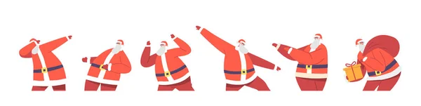 Zestaw Santa Claus Taniec Dostarczanie Prezentów Funny Christmas Character Making — Wektor stockowy