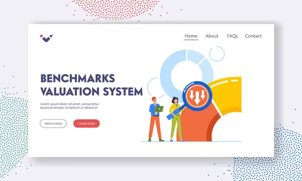 Benchmarks Valuation System Landing Page Template Tiny Business Characters Huge — Stock Vector