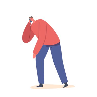 Beyaz Arkaplan 'da izole edilmiş 911 Acil Servisi' ne erkek karakter çağrısı. Smartphone 'dan ambulansa endişeli yüz çağrısı yapan adam. Birinin yardıma ihtiyacı var, ilk yardım. Çizgi film İnsanları Vektör İllüstrasyonu