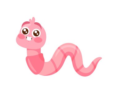 Beyaz Arkaplanda Sürünen Toprak Solucanı Çizgi Filmi Karakteri. Büyük Gözlü Şirin Komik Solucan, Pembe Renkli Gübre Böceği. Doğa, Vahşi Yaşam Yaratığı. Vektör İllüstrasyonu