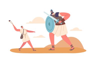 Biblical Story Of David And Goliath Character who Described In Book Of Samuel As A Philistine Giant Defeated By The Young David In Single Combat. Cartoon Vector Illustration