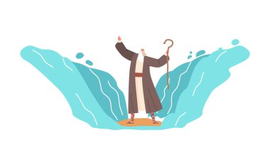Biblical And Religion Series of Moses Exodus Route. Moses Held Out His Staff And The Red Sea Was Parted By God. Part Of Biblical Narrative Escape Israelites. Cartoon Vector Illustration