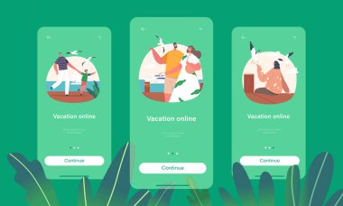 Vacation Online Mobile App Page Onboard Screen Template. Family Characters Walking. Father Holding Kids Hands, Couple Spend Time Together, People Vacation, Leisure Concept. Cartoon Vector Illustration