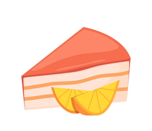 Piece Cheesecake Confectionery Cheese Cake Soft Porous Layers Orange Slices — Stock Vector