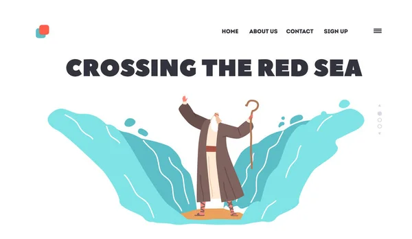 Crossing Red Sea Biblical Story Landing Page Template Religion Series — Archivo Imágenes Vectoriales