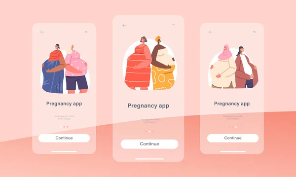 Шаблон Экрана Мобильного Приложения Беременных Транснациональные Беременные Девочки Готовятся Материнству — стоковый вектор