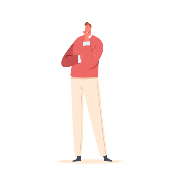 Thoughtful Young Man Character Ponders Financial Issues Isolated White Background — Vector de stock
