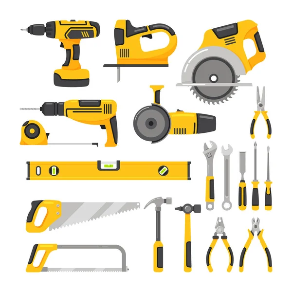 Manual Power Tools Isolated White Background Icons Set Instruments Collection — Vector de stock