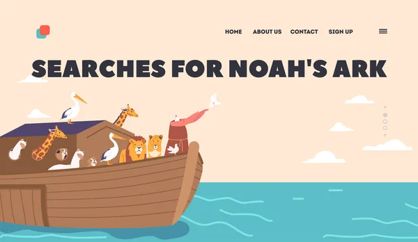 Searches Noah Ark Landing Page Template Noah Character Saved Animals — Stock Vector