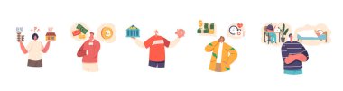 Financial Choice and Planning Characters Isolated on White Set. Banking Services and Loans for Customers. Smart Money Investment, Fees and Taxes Regular Payment. Cartoon People Vector Illustration