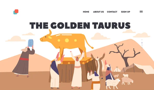 Templat Golden Taurus Landing Page Musa Menyimpan Tablet Dengan Sepuluh - Stok Vektor