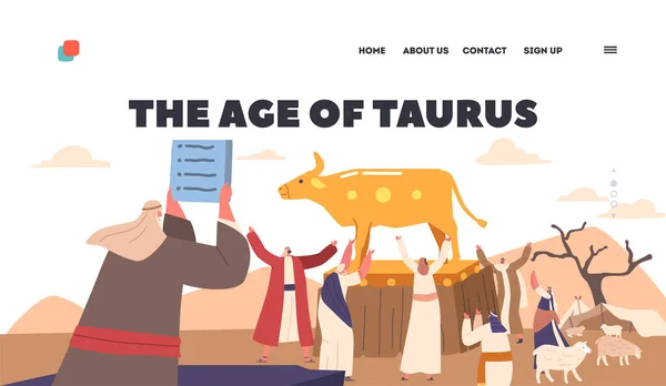Age Taurus Landing Page Template Moses Character Holding Ten Commandments — Stockvector