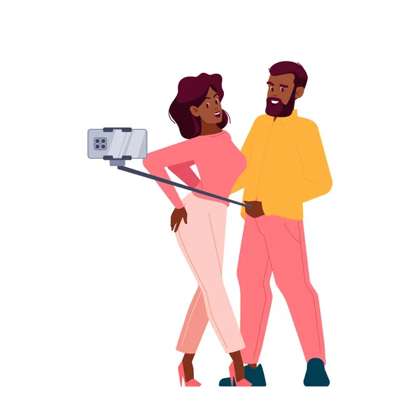 Junges Paar Macht Selfie Isolierte Mann Und Frau Stehen Dicht — Stockvektor