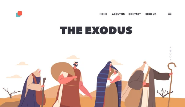 Exodus Landing Page Template Group Adult Kid Israelite Characters Belongings — Stock Vector