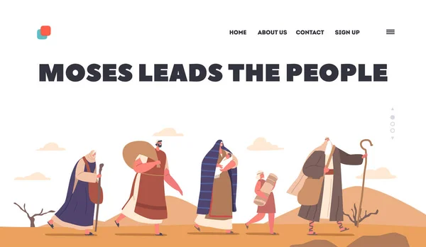Moses Leads People Landing Page Template Biblical Prophet Guides Israelites - Stok Vektor