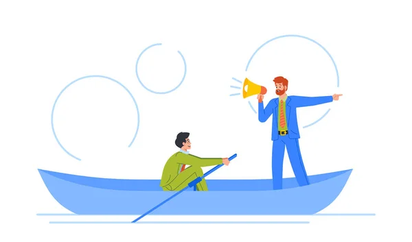 Leadership Direction Concept Male Character Rowing Confidence Authority Leader Loudspeaker — Stockvector