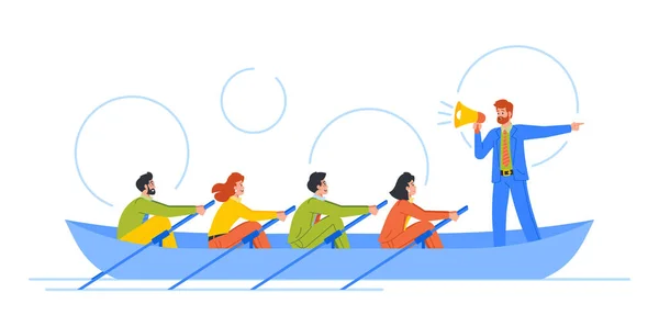 Teamwork Unity Collaboration People Boat Rowing Unison Coordinated Efforts Common — Stok Vektör