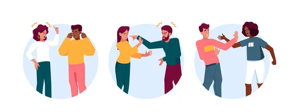 Couple Quarrel Isolated Icons Avatars Partners Shout Each Other Anxious — Image vectorielle