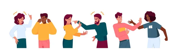 Angry Men Women Arguing Fight Expressing Tense Aggression Couple Quarrel — Stockový vektor