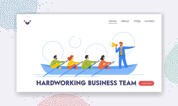 Hardworking Business Team Landing Page Template Teamwork Unity Collaboration Characters — Stok Vektör