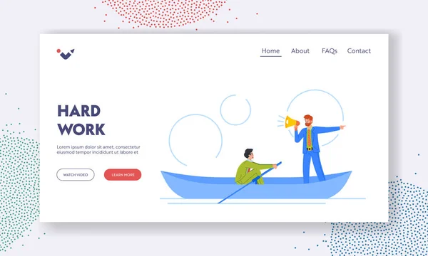 Hard Work Landing Page Template Male Character Rowing Confidence Authority — Vettoriale Stock