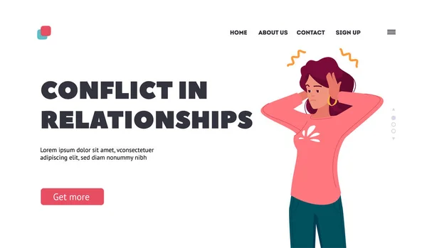 Conflict Relationships Landing Page Template Woman Hand Ears Concept Avoidance — Archivo Imágenes Vectoriales