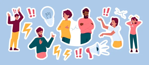 Набор Stickers Couple Quarrel Conflict Trouble Breakup Isolated Patches Партнеры — стоковый вектор