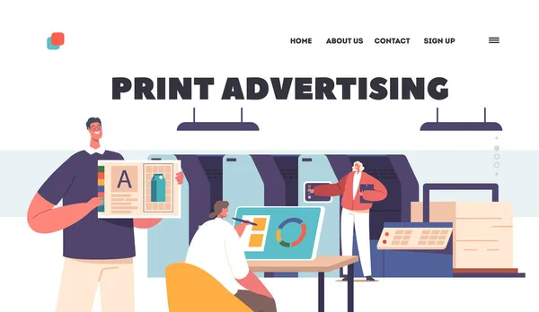Print Advertising Landing Page Template Printshop Printing Service Center Men — Stock Vector