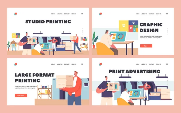 Studio Printing Landing Page Template Set Agenția Publicitate Industria Poligrafiei — Vector de stoc