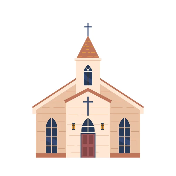 Katolska Kyrkan Byggnad Isolerad Vit Bakgrund Religiös Arkitekturfasad Lång Stor — Stock vektor