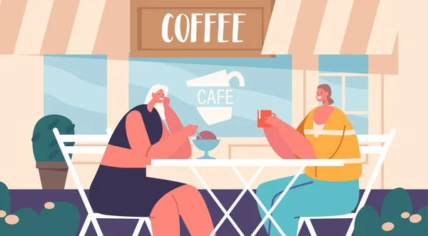 Femmes Amis Couple Bavarder Rire Tout Appréciant Café Les Collations — Image vectorielle