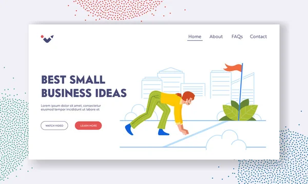 Legjobb Small Business Ideas Landing Page Sablon Üzletasszony Áll Alacsony — Stock Vector