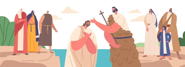 จอห ศมา Baptizing พระเยซ ในแม งชนด เหต การณ ญในประว ศาสตร — ภาพเวกเตอร์สต็อก