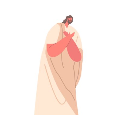 Yüce İsa ve kolları çapraz göğse yakın beyaz arka planda izole edilmiş. Dini Hristiyanlık figürü beyaz arka planda tecrit edilmiş Vaftiz Yasası 'nı uygula. Çizgi film Vektör İllüstrasyonu