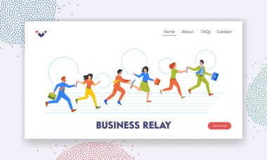 Business Rlay İniş Sayfa Şablonu. Karakterler, Baton 'u birinden diğerine devretme yarışına katılır. Takım çalışması, Rekabet ve Hızlı Motivasyon Konsepti. Çizgi film İnsanları Vektör İllüstrasyonu