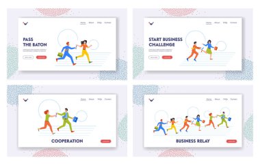 Business Rlay İniş Sayfa Şablonu Ayarlandı. Karakterler, Baton 'u birinden diğerine devretme yarışına katılır. Takım çalışması, Rekabet ve Hızlı Motivasyon Konsepti. Çizgi film İnsanları Vektör İllüstrasyonu