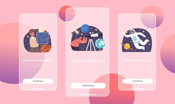 Kinderen Astronomie Mobiele App Page Onboard Screen Template Kinderen Personages — Stockvector