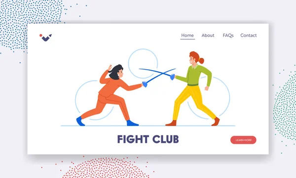 Fight Club Landing Page Vorlage Unternehmerinnen Duell Mit Rapiern Zeigen — Stockvektor