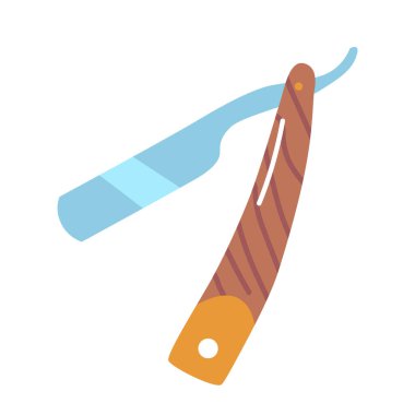Klasik Razor Blade, ahşap saplı ve keskin, çift taraflı bıçaklı. İzole edilmiş eski moda klasik Razor Grooming Products, Mens Fashion veya Nostaljik Tema. Çizgi film Vektör İllüstrasyonu