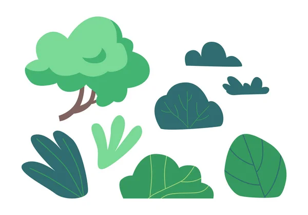 白色背景下分离的一组自然和植物元素 绿树成荫 绿树成荫 色彩艳丽 植物自然景观创作的理想 卡通矢量图解 — 图库矢量图片