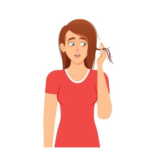 Caractère Femme Avec Des Cheveux Endommagés Sécheresse Pointes Fourchues Image — Image vectorielle