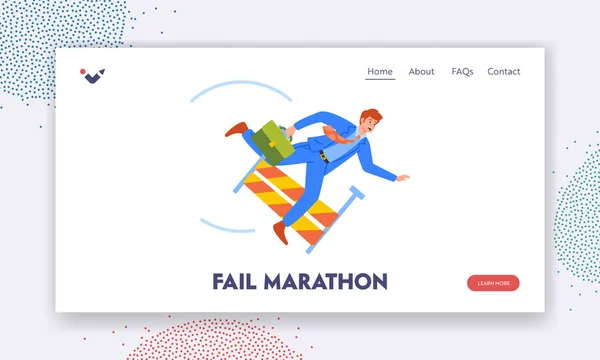 Fail Marathon Landing Page Template Man Falling Obstacle Business Race — Stock Vector