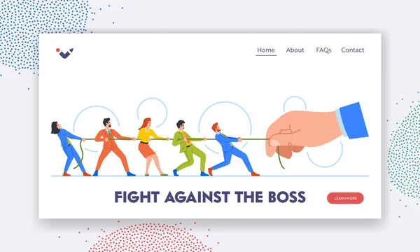 Fight Boss Landing Page Template Business Characters Team Competes Huge — Stock Vector