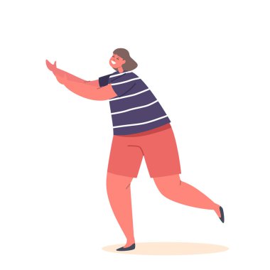 Neşeli küçük kız, onları karşılamak için heyecanla ellerini uzatarak birine doğru koşuyor. Mutluluk Anları, Arkadaşlık, Ya da Çocuk Karakteriyle Oyunlar. Çizgi film İnsanları Vektör İllüstrasyonu