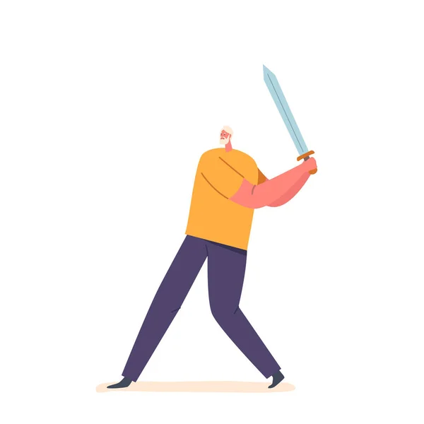 Adult Man Character Brandishing Sword Symbolizing Concept Cyber Security Strength — Διανυσματικό Αρχείο