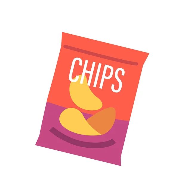 Bequeme Verpackung Mit Leckeren Chips Isoliert Auf Weißem Hintergrund Produkt — Stockvektor