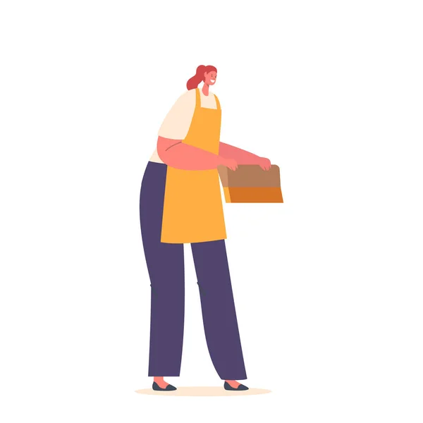 Personnage Femme Portant Tablier Tenant Outil Raclette Pour Shirt Sérigraphie — Image vectorielle