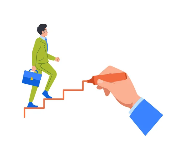 Jefe Ayudando Una Persona Negocios Escalando Escaleras Papel Esencial Tutoría — Vector de stock